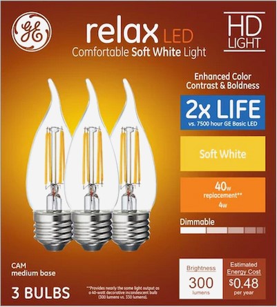 Best Candle Shaped Light Bulbs - E26 Medium Base -  GE Relax CA11 