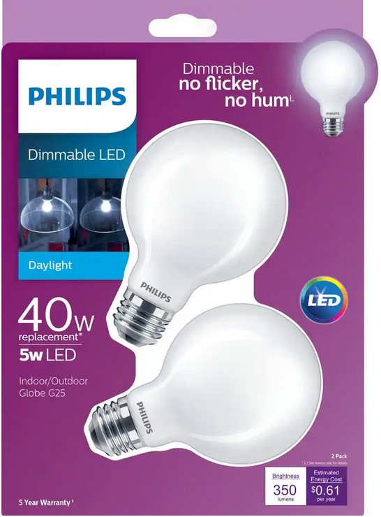 40W - Philips G25 Dimmable LED