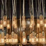 A large number of dangling filament bulbs