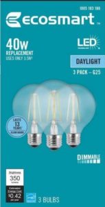 Ecosmart 40W LED light Bulb 3-Pack Packaging