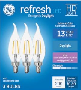 GE E12 25W Refresh 3 Light Bulbs Packaging