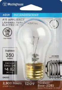 Westinghouse 40W Incandescent Applicance Light Bulb Packaging